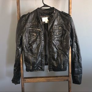 Faux Leather Bomber Jacket